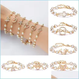 Charm armband mode crystal rhinestone o￤ndlighet armband stj￤rna sj￶stj￤rna kors fj￤ril ￤ngelvingar charm imitation p￤rlp￤rlor b dh6u3