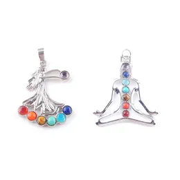 Natural Stone 7 Chakras Meditating Pendants Tree of Life Charms for Jewelry Making Diy necklace accessories BN324