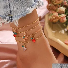 Неклеты 4pcs/Set Women Anklets Chains Fruit Pattern Пляж босиком сандалий цепь браслеты для ног.