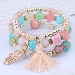 チャームブレスレット5色ボヘミアンビーズブレスレットセットMTILAYER PALM TASSEL PENDANT TEMPEMANTAM BRACELET FOR WOMEN GIRLS FASHION JEWEDHPVE