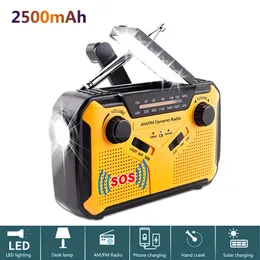 Emergency Radio 2500MAH-SOLAR HAND CREM PORTABLE AM/FM Mottagare med ficklampa Lässlampa Support Hörlurtelefonladdning