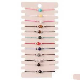 Link Chain 12Pcs/Sets Natural Stone Handmade Woven Charms Bracelets Bangles For Women Adjustable Rope Wristband Jewelry Children Bir Dh7Oa