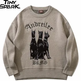 Men's Sweaters Men Sweater 3 Doberman Dog Graphic Streetwear Knitted Sweater Hip Hop Retro Pullover Autumn Cotton Casual Sweater Hipster 220915