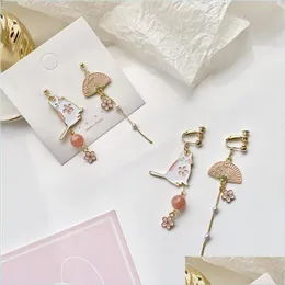 Dangle lustre de estilo coreano Flor fofo Earrings de animal para mulheres estrelas da lua estrelas Kitten Rabbit Balão Brinco assimétrico Parte dhpjc