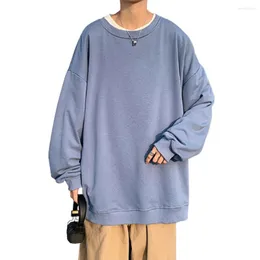 Herr t skjortor herr casual koreanska bluspar t-shirt besättning hals långärmad solid tröja hösten påsikt överdimensionerade toppar modekläder
