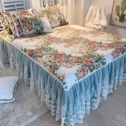 Spódnica z łóżkiem luksusowy amerykańskie kwiatowe pościel bawełniane koronkowe marszczenia materace okładka bedspread poduszki nordyckie rozmiar 1/3pc