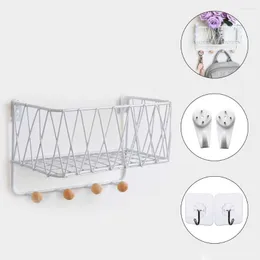 Home Decor Storage Rack Nordic Style Shelf Living Room Multifunctional Grid Basket Mounted Organizer Wrought Iron Wall Hook Decoration