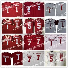 Abbigliamento da football universitario americano Maglie da football universitario NCAA 1 Kyler Murray 2 CeeDee Lamb 7 Spencer Rattler 5 Durron Neal Maglia cucita di alta qualità Rosso Bianco Nero