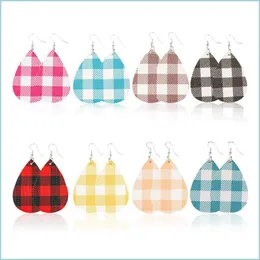 Dangle Chandelier Moda Plaid Drop Brincha Brincho PU Couro Duplo Lado Presentes de Natal Brincos de Jóias para Mulheres Entrega 2021 DHS DH8PV