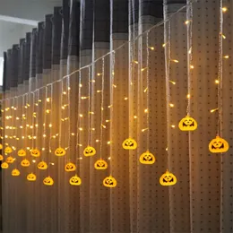 Juldekorationer 3.5m/5m Halloween Pumpkin LED Icicle Curtain String Lights Halloween Ghost Skull Decorative Garland For Christmas Garden Outdoor 220916