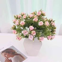 Faux Floral Greenery Wedding Simulation Flower Small Pomegranate Bud Rose Simulation Bouquet Silk Cloth Fake Flower Home Flowers Decoration J220906