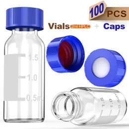 Laboratório de laboratórios OMSOMPRER AUTOSSPLER 2ML Garrafas de frasco de vidro transparente com ponto de gravação e tampas de parafuso ABS de 9 mm 100pcs