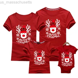 Dopasowanie rodzinnych stroje Bożego Narodzenia Kobiety Mężczyźni T-shirt dla dzieci Romper Cartoon Deer Print Rodzina Dopasowane ubrania Mommy Daddy Baby Krótkie rękawe T-shirt L220916