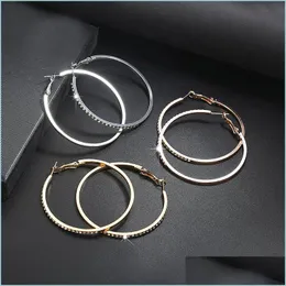 Brincos de argola de moda Huggie Huggie Declaração minimalista Sier Gold Gold Women Cirring Brincho Rhinestone Big Circle Jewelry Ear Studs Dh9wr