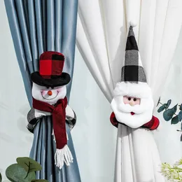 Juldekorationer 1st Plaid Curtain Buckle Santa Snowman Merry Home Decoration Högkvalitativ flanell