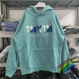 Mäns cyan-blå handduk broderad Trapstar hoodie män färgglad tröja huva