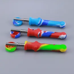 Silicone Pipes NC with Stainless Steel Tip Dab Straw Oil Rigs Smoking Pipe glass pipe smoke accessories dabs rig