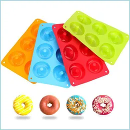 Baking Moulds 6 Cavity Donut Mold Diy Cake Mod Kitchen Tool Chocolate Biscuit Non-Stick Candy 3D Sile Baking Pan Drop Delivery 2021 H Dhmjy