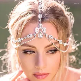 Hair Clips Crystal Forehead Headband Wedding Bridal Chain Headpiece For Women Rhinestone Waterdrop Head Headwear Jewelry