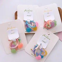 3 Pcs Neue Koreanische Süße Mädchen Einfache Gelee Farbe Liebe Spitze Elastische Haar Bands Mode Niedlichen kinder Pferdeschwanz Haar zubehör