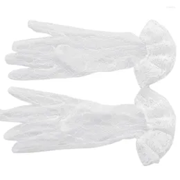 Knäskydd 1 par Vit brudbröllop Korta handskar fullfinger med transparent gasspets spetsar Tryslängd Mittens Party Accessories