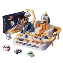 Diecast Model s toon Space Panda Racing Rail Spielzeug Kinder Rakete Track Abenteuer Spiel Gehirn Mechanische Interaktive Kind Spielzeug Auto geschenk 0915