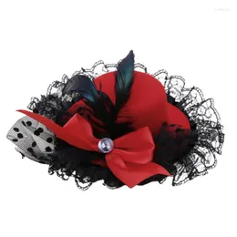 Party levererar andra evenemangsstil Kvinnor Bow Hair Clips Spets Feather Mini Top Hat Fancy Fascinator