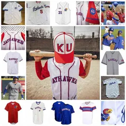 O beisebol da faculdade veste a faculdade NCAA Kansas Jayhawks KU Jersey de beisebol 28 Jake Baker 29 Trevor Kardell 30 Nolan Metcalf 31 Knolton Clark 32 Jonah Ulane 33 Dylan Di