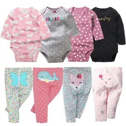 Conjuntos de roupas 4pcs Baby Bodysuits4pcs Calças de bebê ROPA ROPA ROPA ROPA ROUS LONGO MUNDOS MUNDAS MENINAS CONJUNTO DE MENINAS DE MENINAS