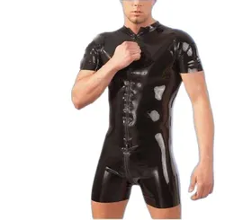 Fashion Catsuit Costumes PVC Faux Leather Men short sleeve bodysuit with 3-way front zipper to Hip fetish exotic jumpsuits