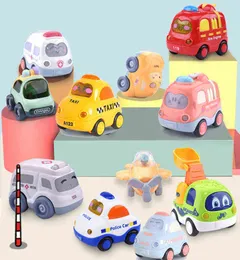 Diecast Model Cars Kawaii Mini Car 4st/Set Cartoon Pull Back Car Baby Toys Resistance to Fall Vehicle Light Up Music Toys for Children 0915