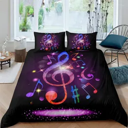 Bedding Sets 2022 3D Set Colorful Music Note Treble Clef Staff On Black Duvet Cover Luxury King Size Bedclothe Microfiber