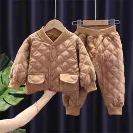 Roupas conjuntos de roupas para menino roupas de menino roupas de veludo dourado roupas de algodão bebê ternos de veludo jaqueta de camisola grossa 2pcs 220916