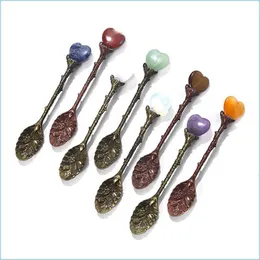 Spoons Fashion Natural Crystal Spoon Love Heart Shaped Gemstone Household Coffee Scoop Long Handle Mixing 11Cm Drop Delivery 2021 Hom Dh4Gj