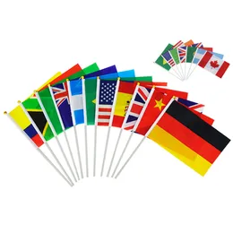 World Cup Flag Banner Polyester National Soccer Bice Hand Waving Flag With Flagpole 14x21CM