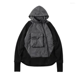 Men's Jackets ESDR Splicing Hooded Fleece Jacket Front Pocket Diagonal Zipper Techwear Streetwear
