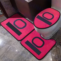 Розовая ванная комната с тремя куп -набор логотип логотип коврик для коврика домашний коврик для туалетной площадки