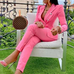 Women's Two Piece Pants BAMBOOBOY Fashion Elegant Women Coat Straight Casual Business Suit Work Set ZL1330