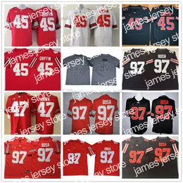 Abbigliamento da football universitario americano Maglia da football NCAA College 97 Joey Bosa 45 Archie Griffin 47 AJ Hawk Cucita di alta qualità Rosso Nero Bianco Grigio