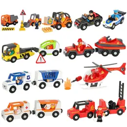 Diecast Model s Fire Truck Magnetic Ambulance Police Car Toy Fit Brio Wooden Train Track Railway Toys For Children 0915