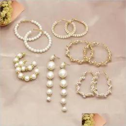 Hoop Huggie Womens Earrings Pearl Hoop Drop for Women Long Circle Circle Mashion Modern Jewelry Jeometric Kolczyki