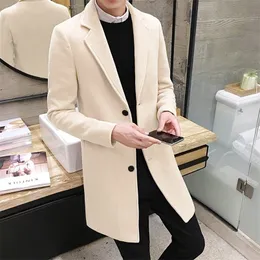 L￣ de l￣ masculina mistura de outono de inverno masculino casacos de l￣ masculino masculino longo jaqueta longa boutique boutique s￳lida slim masculino casaco de trincheira plus size 220915