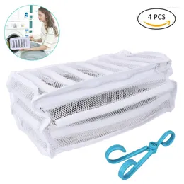 Laundry Bags 4 Pc/ Pack 2 Shoes Mesh Bag Organizer Portable Machine Dedicated Washing Protecting 19x36x19cm And Clip Hooks 9x5cm