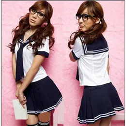 Kläder sätter japansk skol uniform Turn-down krage Kort ärm Sailor Tops kjol Navy Style College Studenter kostym för flicka