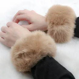 Knee Pads Thicken Faux Fur Cuff Wristband Plush Elastic Oversleeve Wrist Arm Gloves One Pair Women Winter Warm Warmer