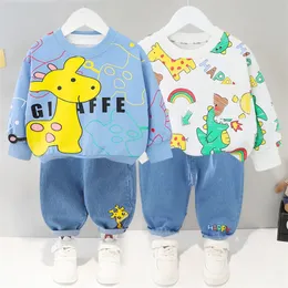 Clothing Sets Children's spring and autumn set children's long sleeved sweater jeans two-piece set boys and girls Giraffe Print Set 220916