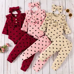 Kl￤der s￤tter Baywell 3st Baby Girl Outfit Set Born Toddler Girls Cloth Love Printed Long Sleeve Bodysuit Pantsheadband Clothing 220916