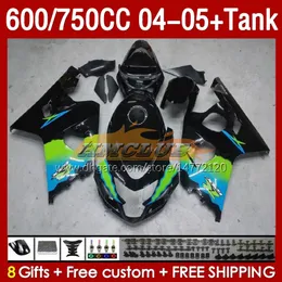 Blosujący Czarne OEM Fairings Tank dla Suzuki GSXR600 750cc GSXR-750 K4 GSX-R600 04-05 153NO.29 600CC GSXR 600 750 CC GSXR750 04 05 GSXR-600 2004 2005 Morma wtryskowa