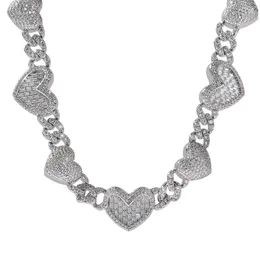 Hip Hop Tennis Chain Full Diamond Stone Heart Lover Cuban Link Lover Couple Necklace