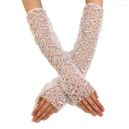 Knäskydd 449b sexig transparent mode långa handskar elastiska tonåringar etikett se genom vita för bröllopsfestartiklar